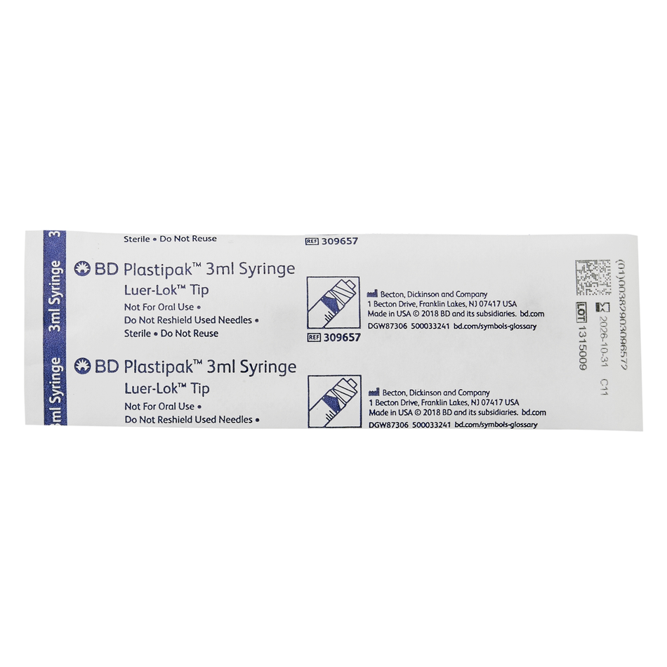 BD Standard Luer Lock Syringe 3 mL (200 per Box)
