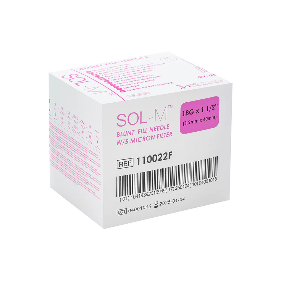 Sol-M Blunt Fill Needle 18G x 1-1/2" with Filter (100 per Box)
